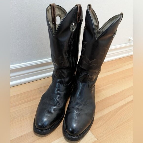 VintageBouletWesternTwoToneRealLeatherCowboyRubberBootsBlackMen75 - Picture 2 of 13